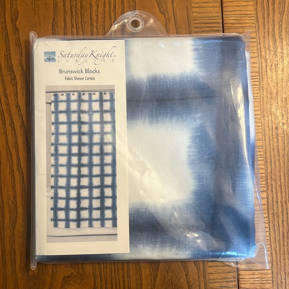 Saturday Knight Kohl’s Brunswick Blocks blue and white Fabric shower curtain